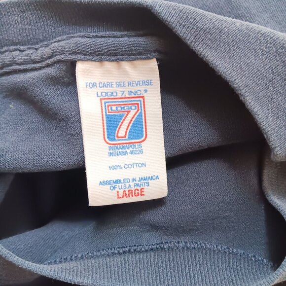 Denver Broncos Logo 7 Navy Graphic T-Shirt Large 100% Cotton Vintage - Picture 2 of 6